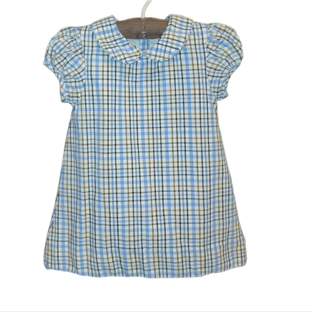 Chick and Chap Blue Brown White Plaid Short Sleeve Sally Dress 24M
